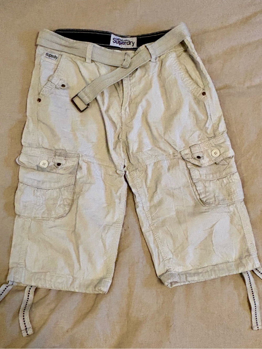 Superdry Men’s Cream Cargo Shorts with Integrated Belt